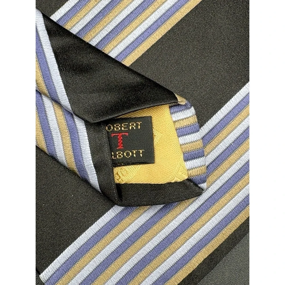 ROBERT TALBOTT Men's Tie LONG 100% Silk Best of Class STRIPED Black Purple Gold